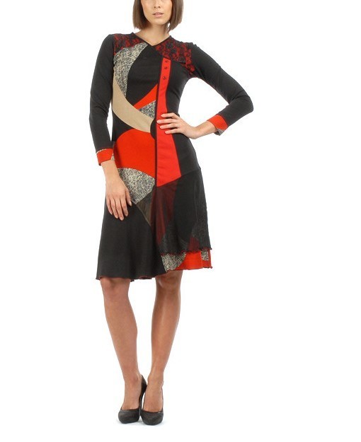 S'Quise Paris: Asymmetrical Color Pieced Midi Dress SQ_1574_N2
