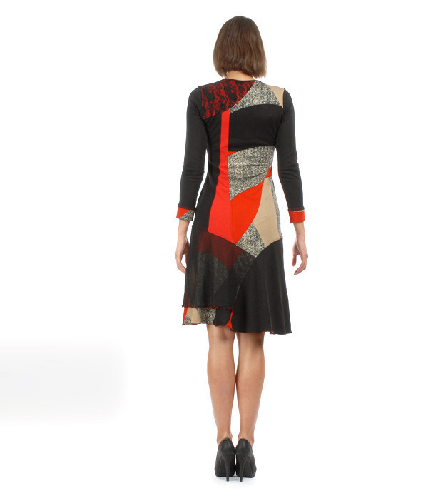S'Quise Paris: Asymmetrical Color Pieced Midi Dress