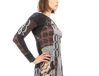 S'Quise Paris: Black Rose Asymmetrically Pieced Color Block Tunic