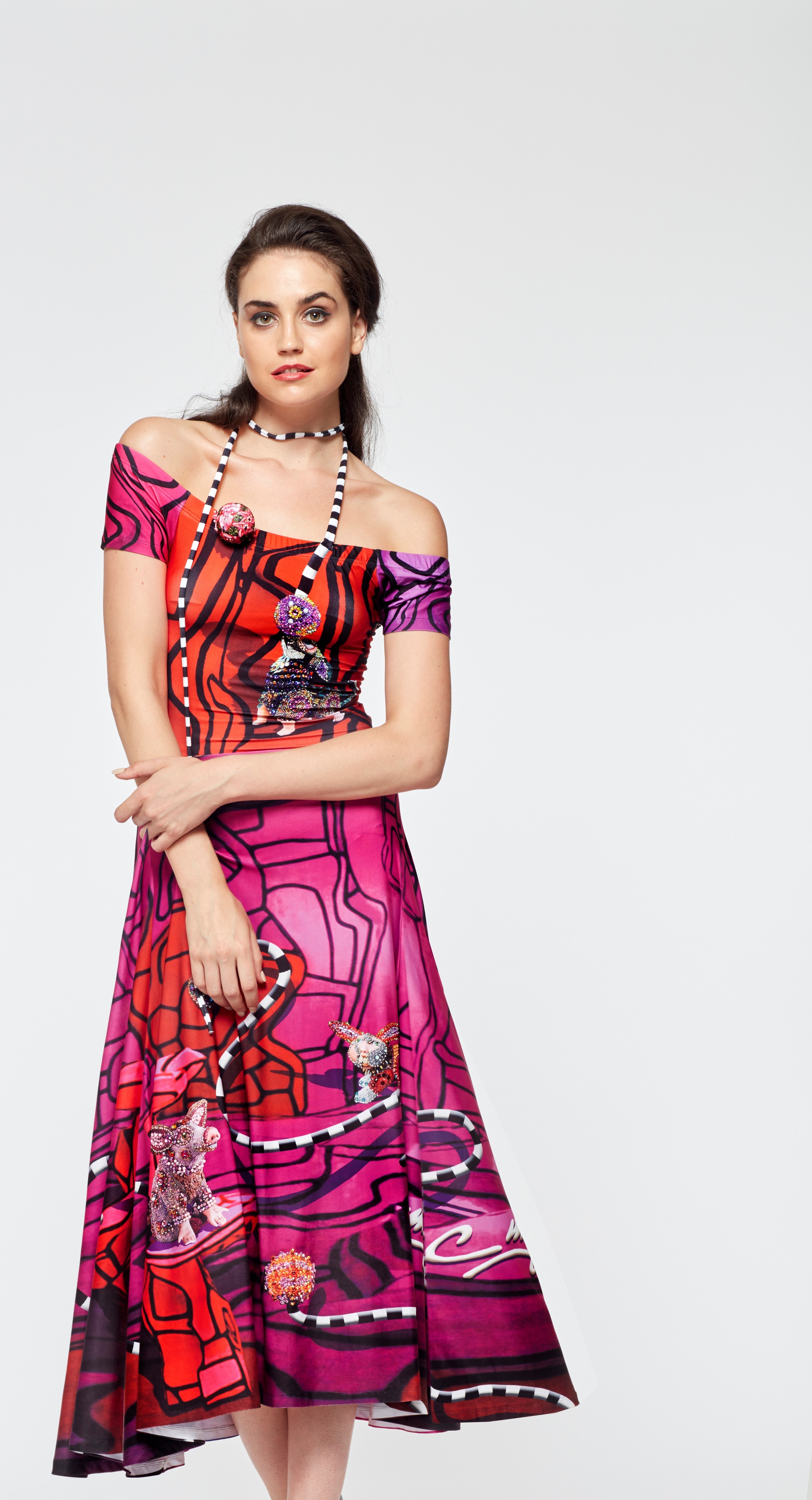 IPNG: Alice In Pink Wonderland Off-The-Shoulder Dress (Ships Immed, 1 Left!) IPNG_FDSO-57_N2