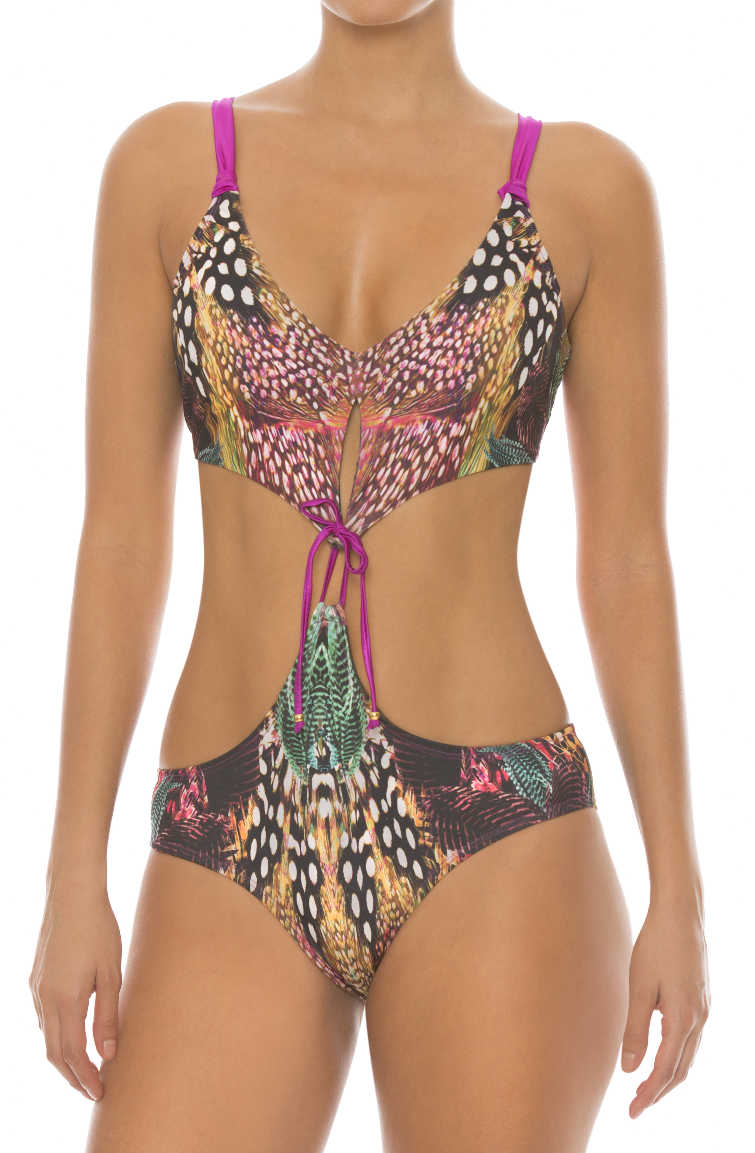Paradizia Swimwear: Iridescent Pink Peacock Cutout Monokini