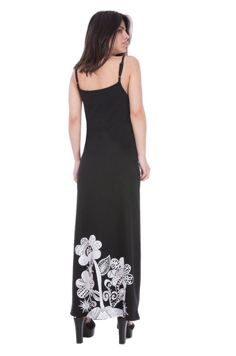 Savage Culture: White Rose Black Canvas Long Maxi Dress Selena SAVAGE_32193