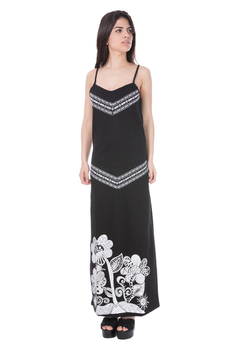 Savage Culture: White Rose Black Canvas Long Maxi Dress Selena