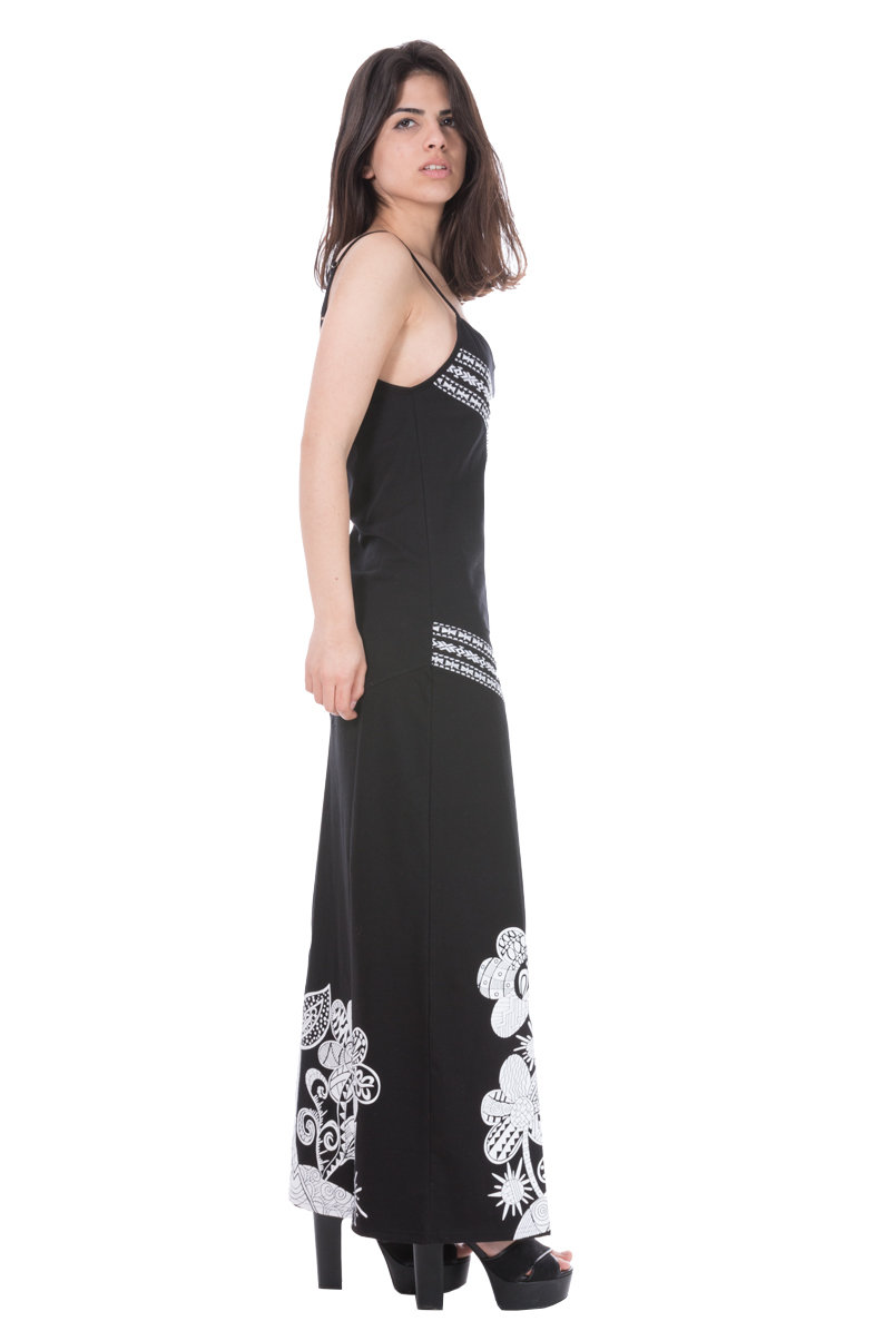 Savage Culture: White Rose Black Canvas Long Maxi Dress Selena