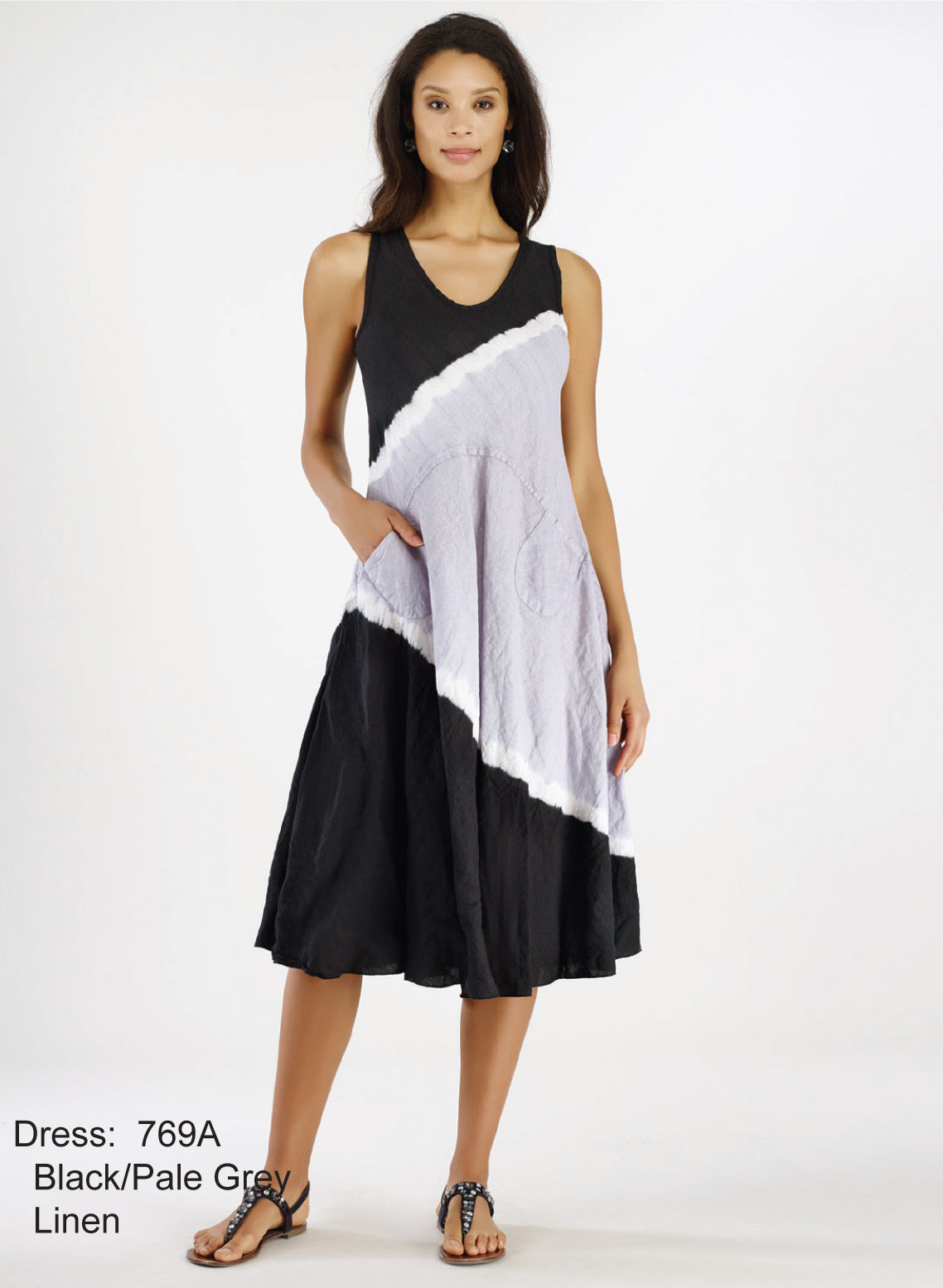 Luna Luz: Linen Gauze Tri-Dye Asymmetrical Pocket Dress (Ships Immed, 1 Left!) LL_769A_N1