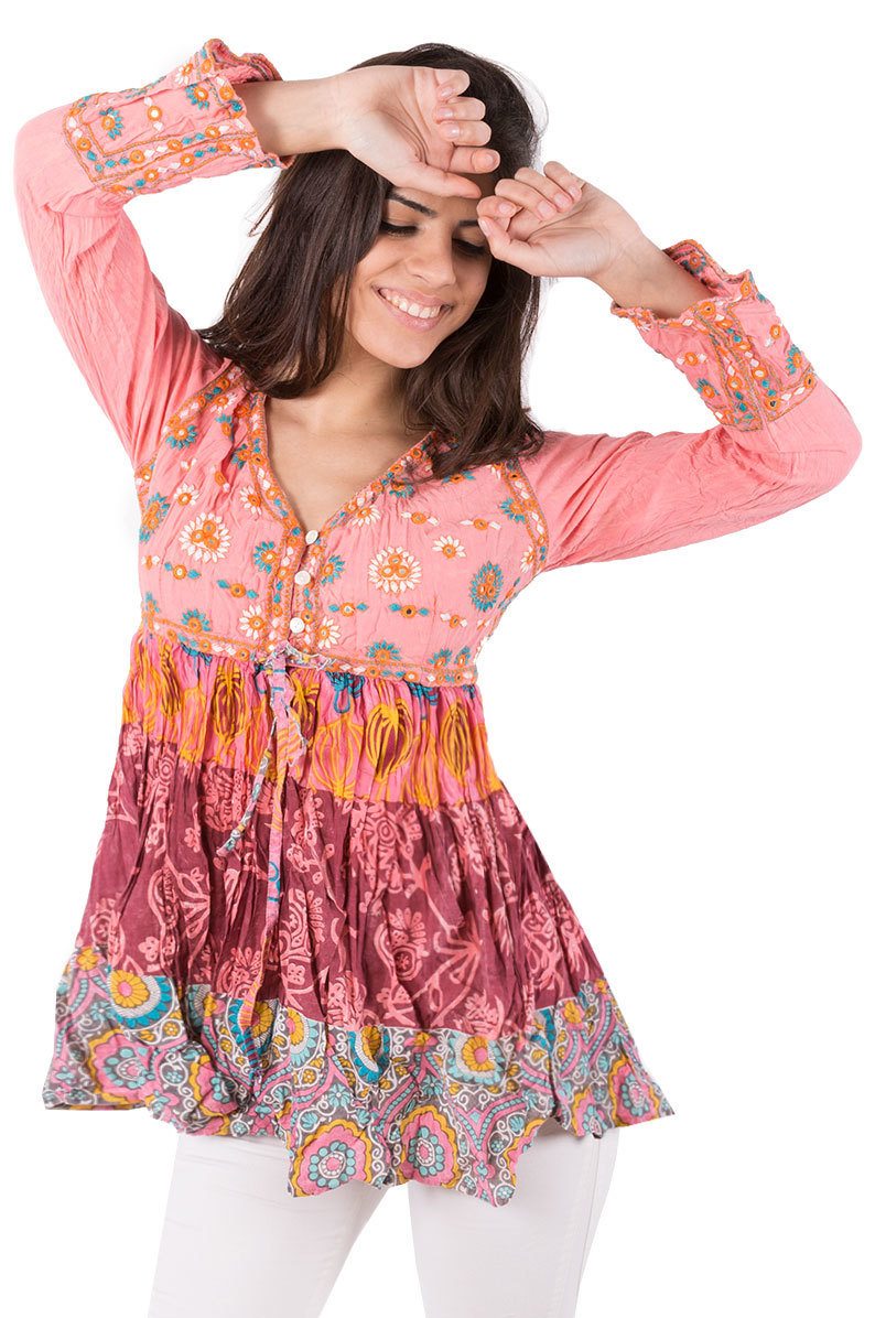 Savage Culture: Purple Lotus Patchwork Cotton Peasant Tunic Ruth