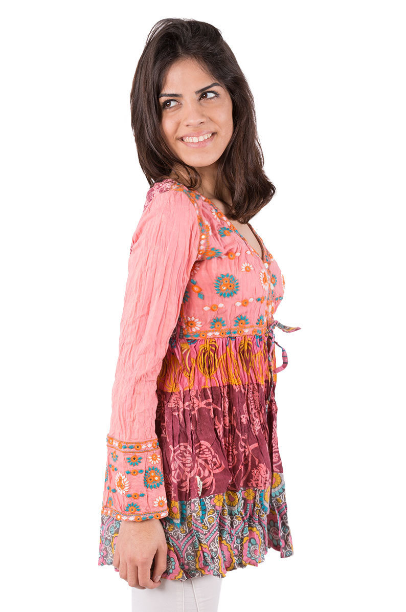 Savage Culture: Purple Lotus Patchwork Cotton Peasant Tunic Ruth