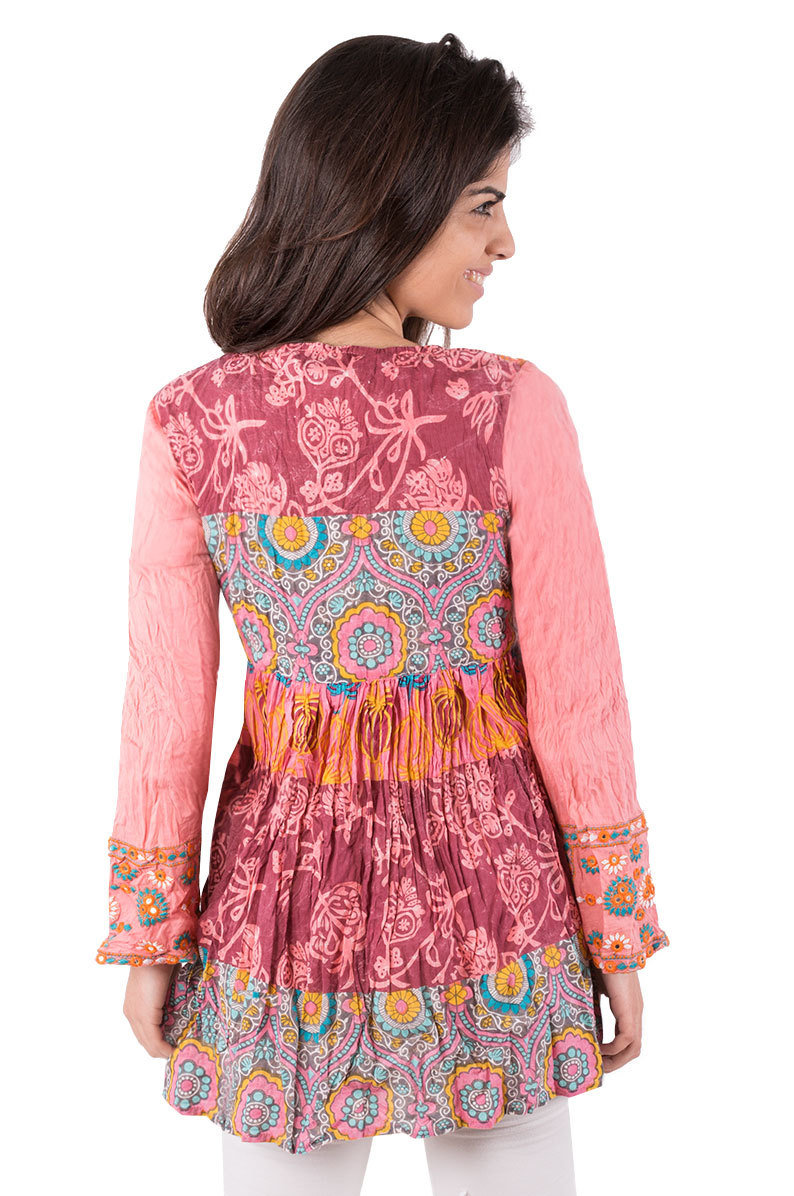Savage Culture: Purple Lotus Patchwork Cotton Peasant Tunic Ruth