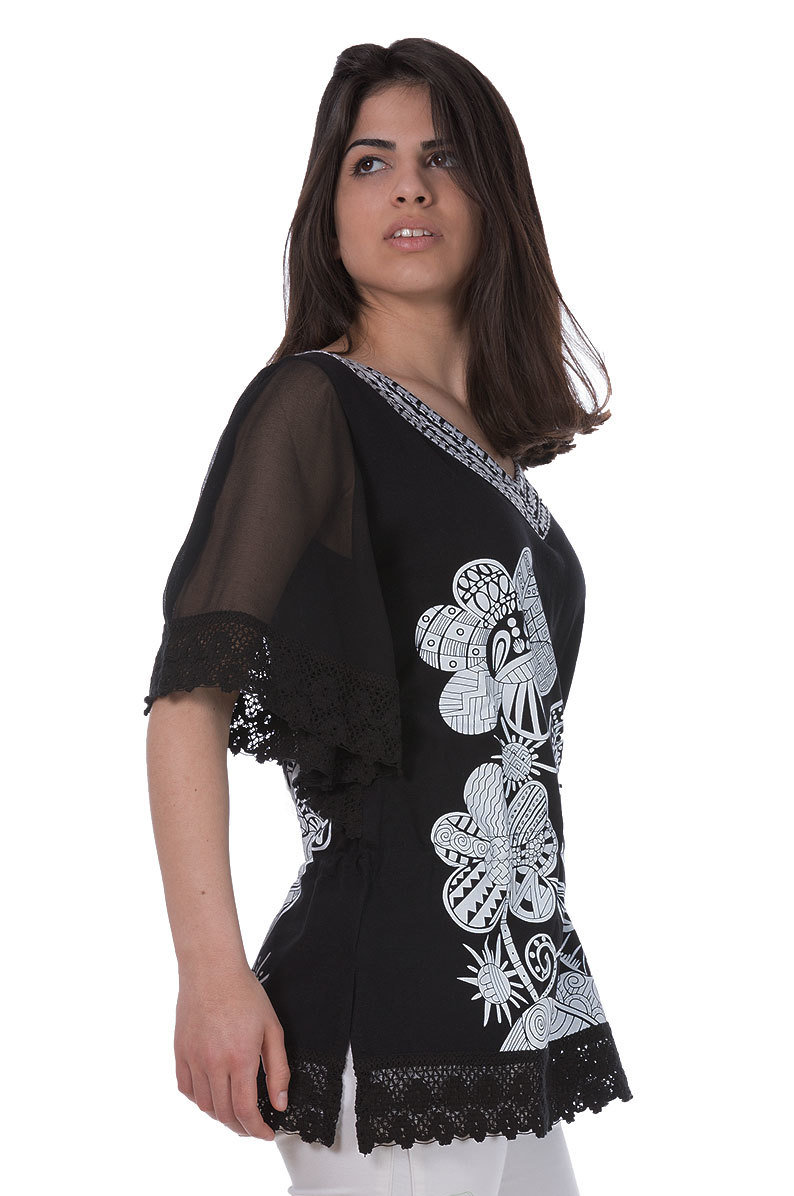 Savage Culture: White Rose Black Canvas Blouse Selena