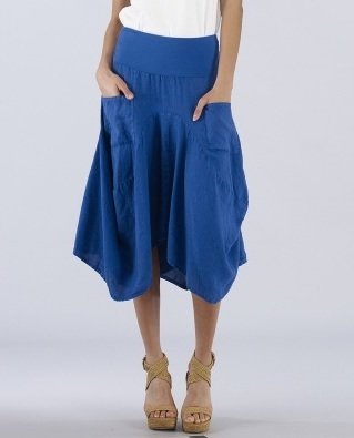 Luna Luz: Swivel Hemline Linen Midi Pocket Skirt (Ships Immed, Few Left!)