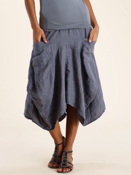 Luna Luz: Swivel Hemline Linen Midi Pocket Skirt (Ships Immed, Few Left!)