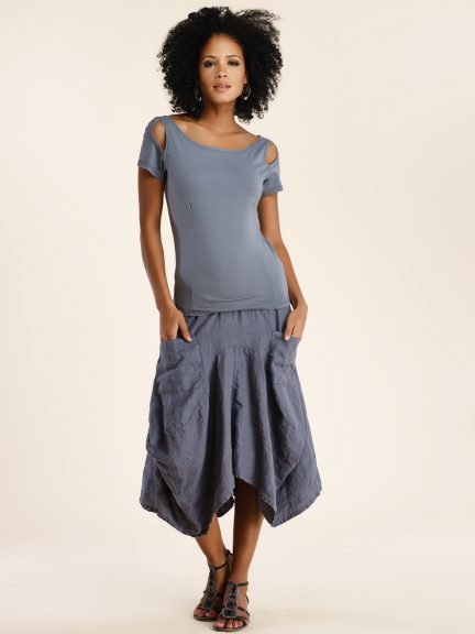 Luna Luz: Swivel Hemline Linen Midi Pocket Skirt (Ships Immed, Few Left!)