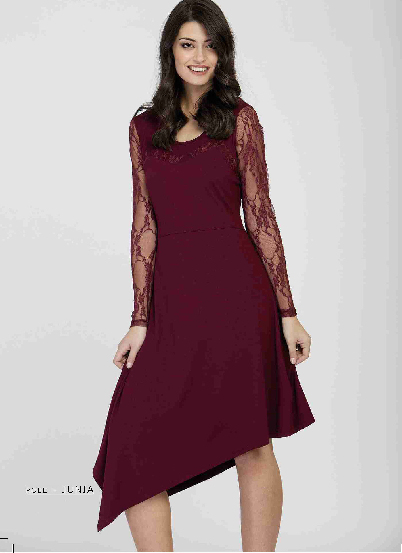 Maloka: Asymmetrical Cherry Lace Dress (Only Wine, Black & Titanium Left!) MK_JUNIA_N2