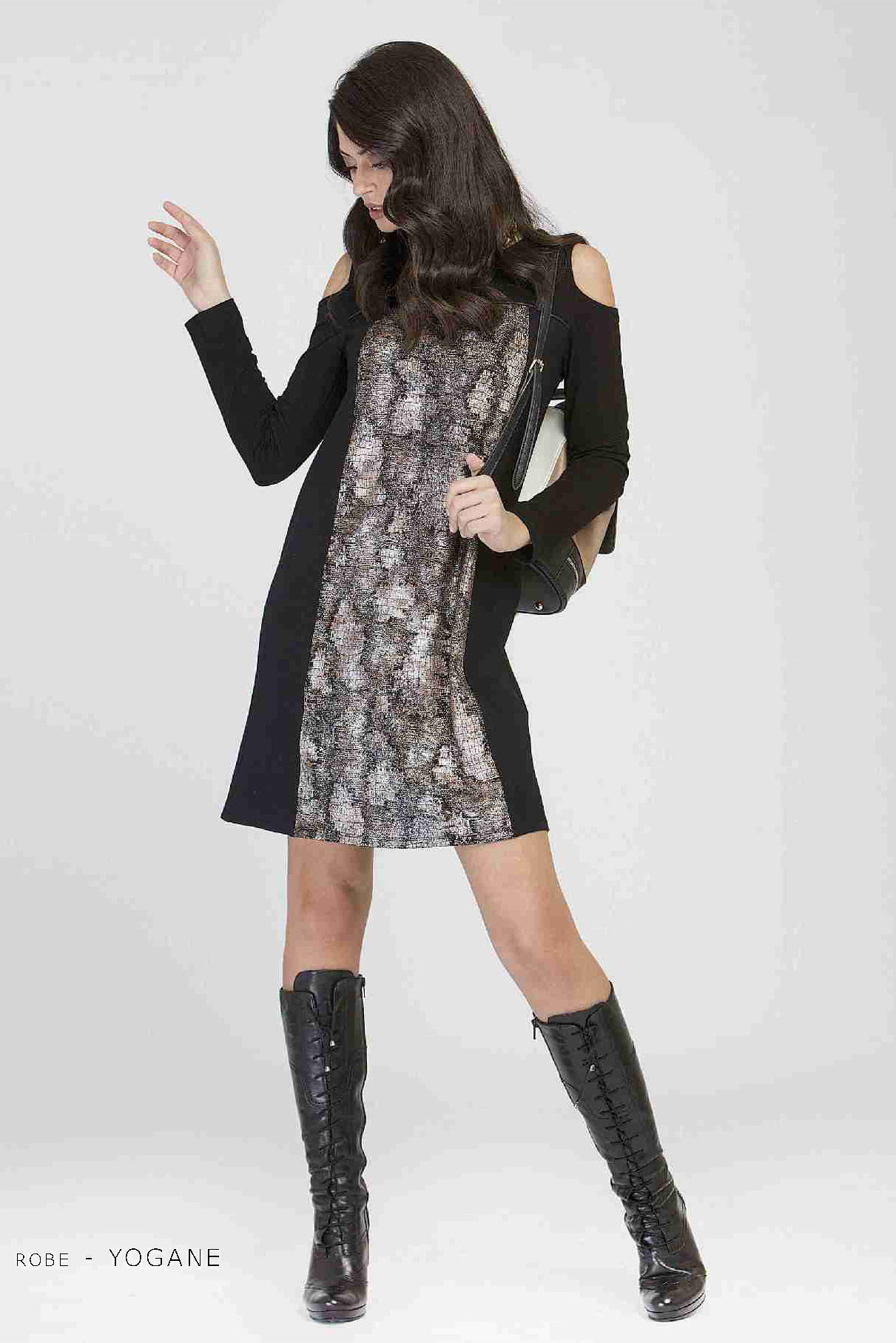 Maloka: Champagne Gloss Cold Shoulder Dress (2 Left!) MK_YOGANE_N1