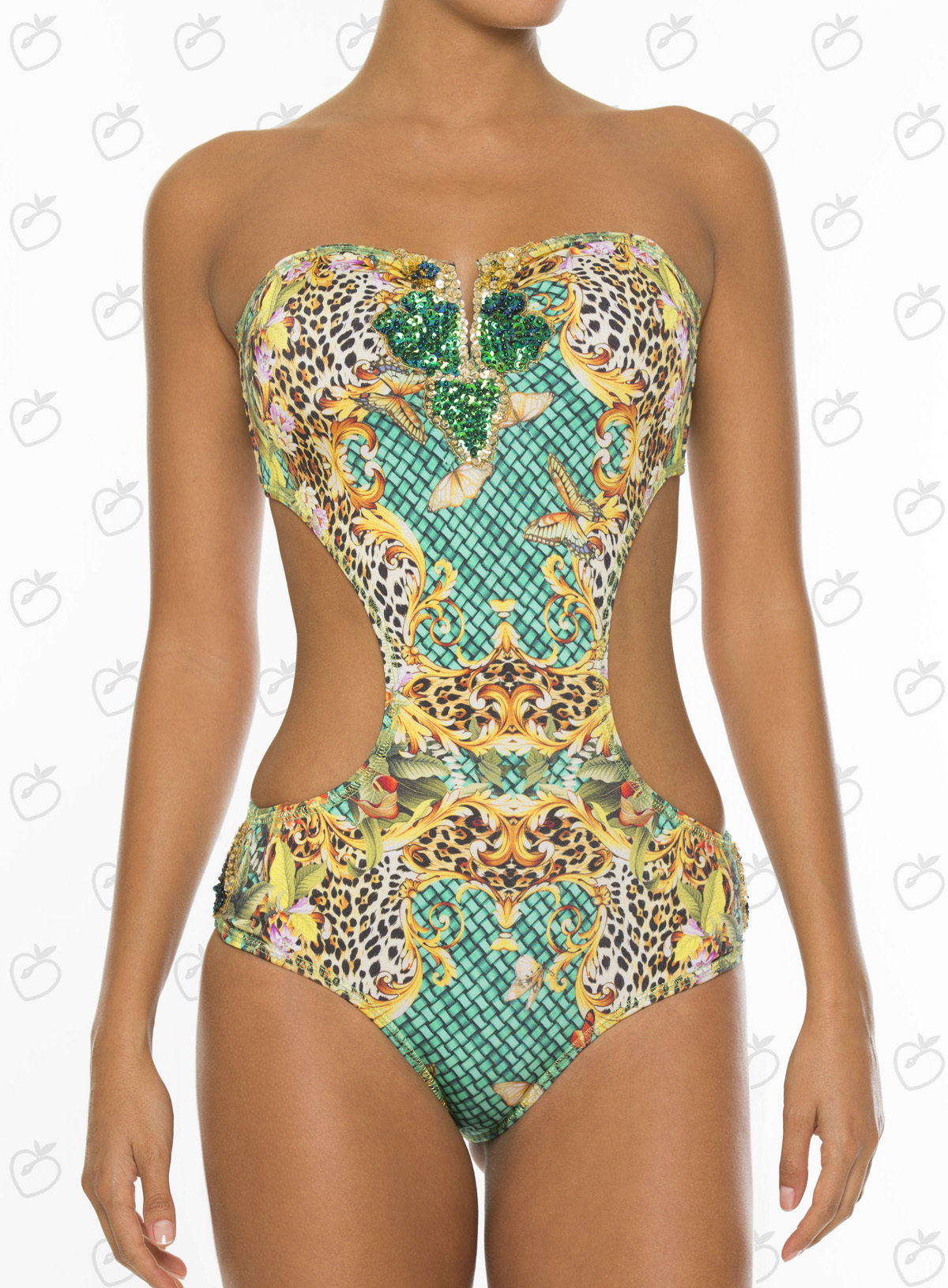 Paradizia Swimwear: Emerald Crystals Jaguar Cutout Monokini