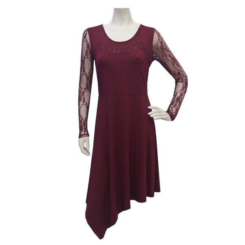 Maloka: Asymmetrical Cherry Lace Dress (Only Wine, Black & Titanium Left!)