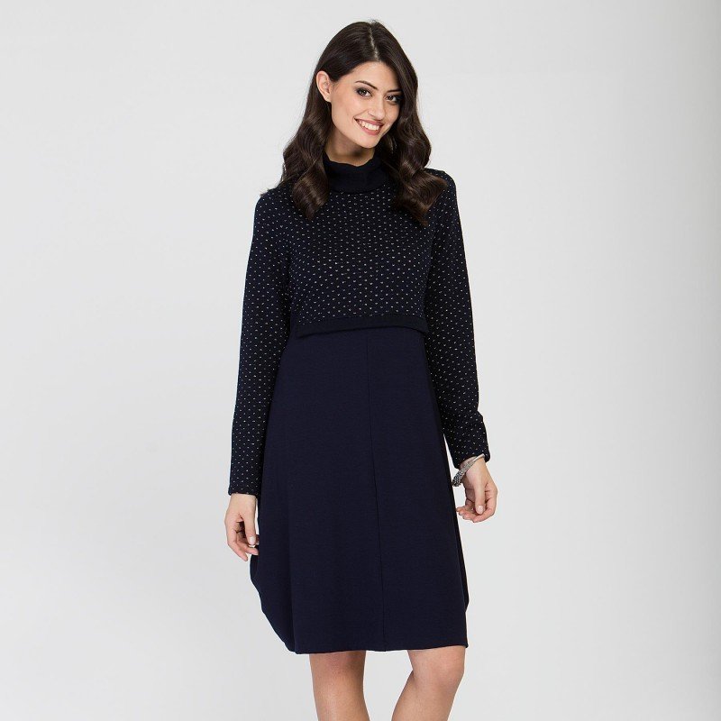 Maloka: Inverted Rose Bud Wool Midi Dress (1 Left in Blue Marine!)