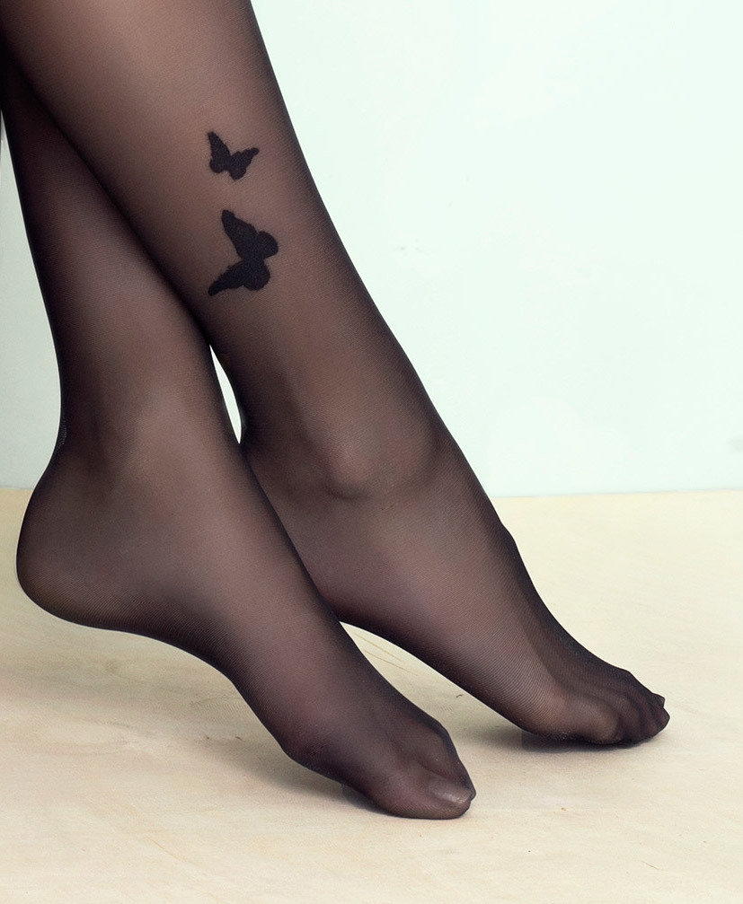 Fiore: Butterfly Ankle Tattoo Transparent Tights (Few Left!)
