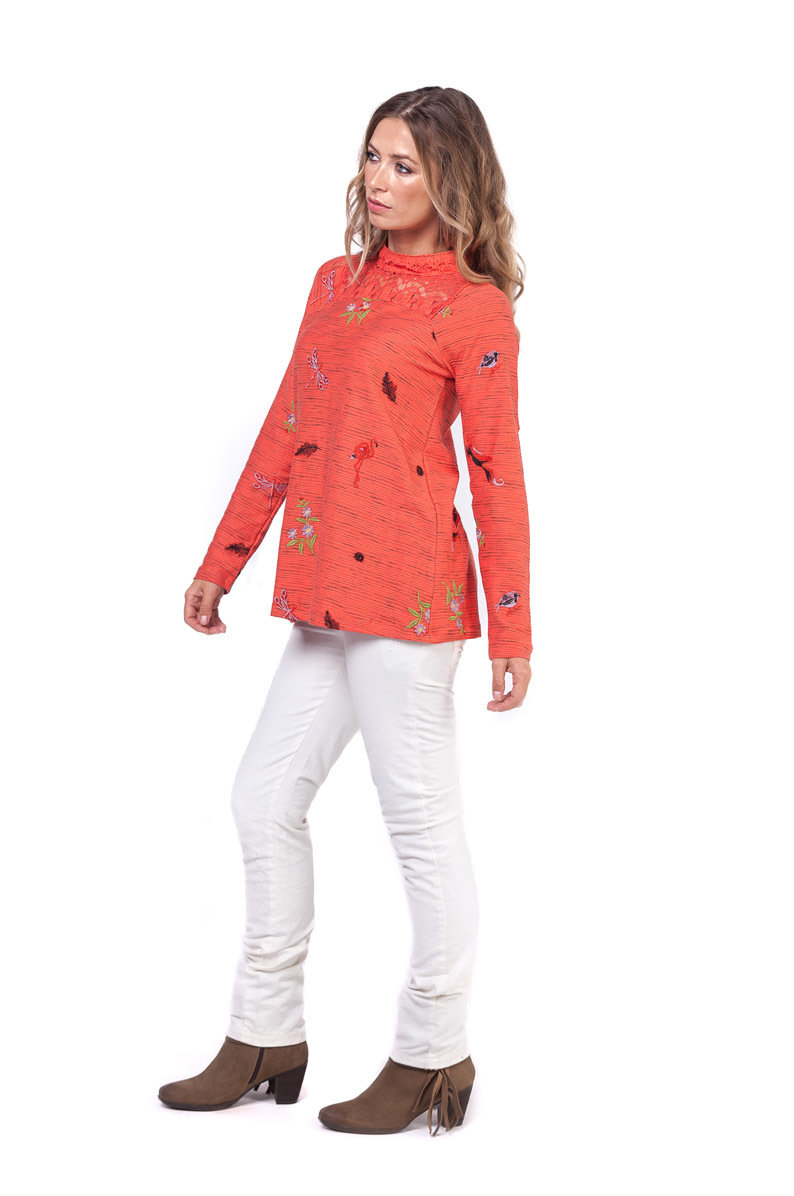 Savage Culture: Pink Orange Dragon Fly Fit & Flare Sweater Tunic Cecile