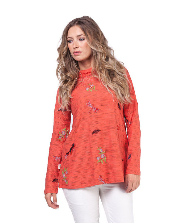 Savage Culture: Pink Orange Dragon Fly Fit & Flare Sweater Tunic Cecile SAVAGE_33064