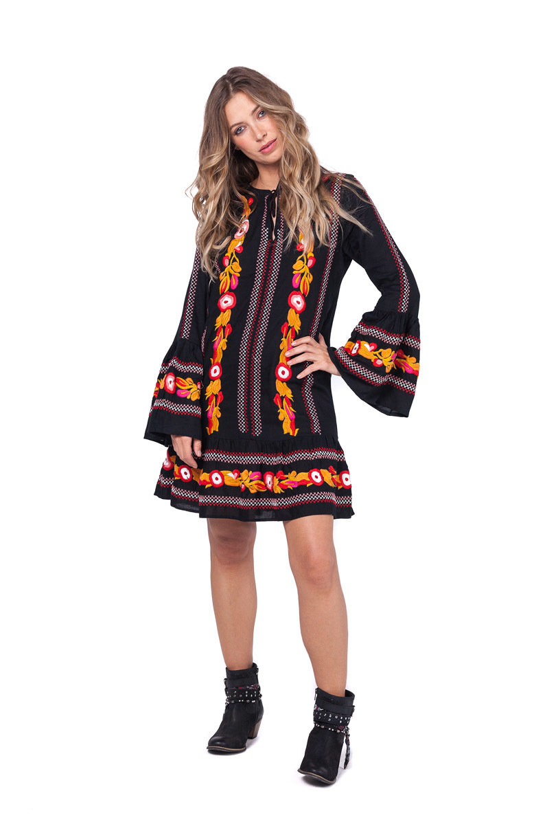 Savage Culture: Pink Pumpkin Flowers Embroidered Boho Dress Sara SAVAGE_33351