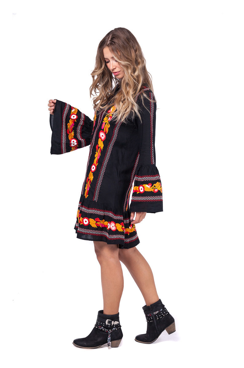 Savage Culture: Pink Pumpkin Flowers Embroidered Boho Dress Sara
