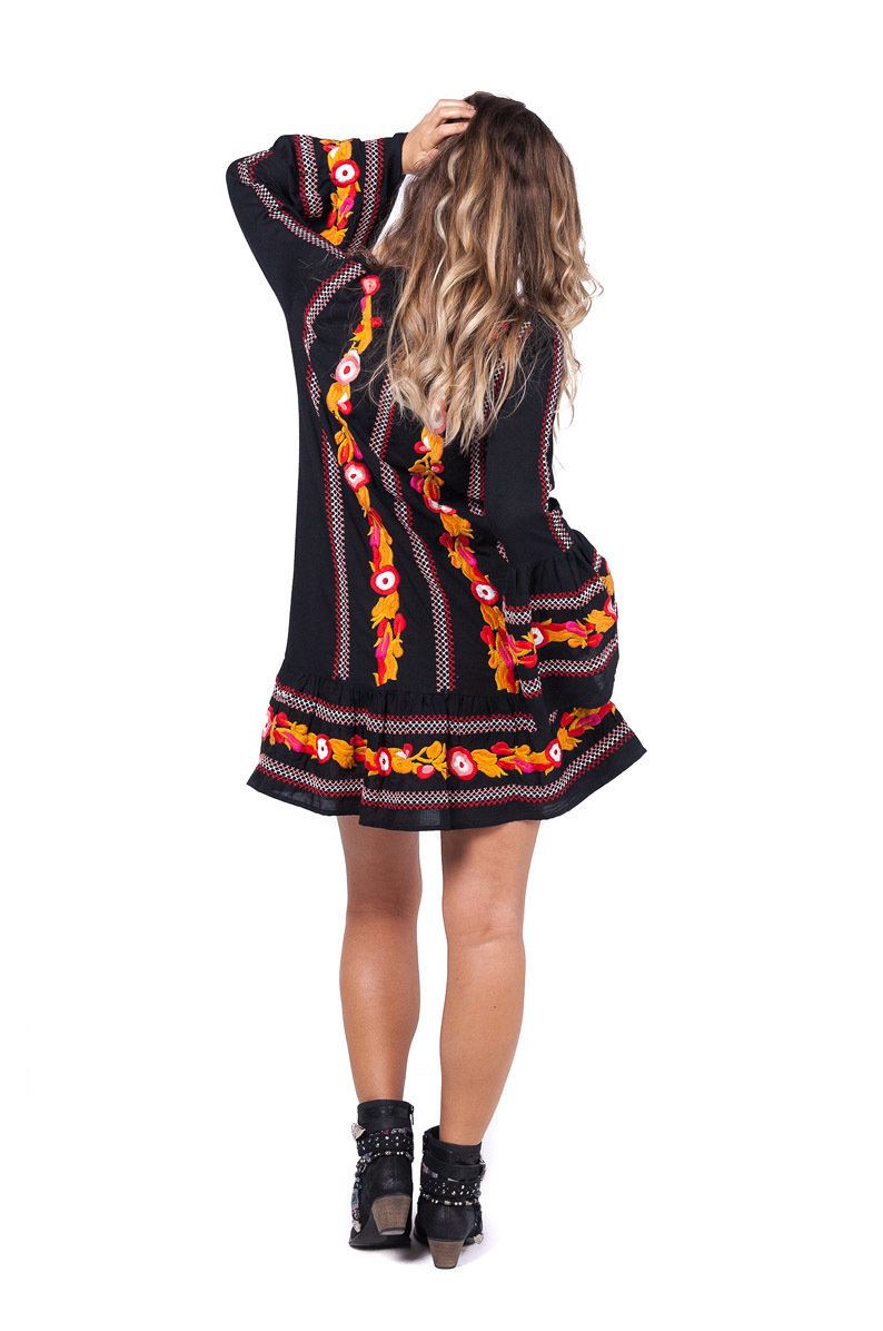 Savage Culture: Pink Pumpkin Flowers Embroidered Boho Dress Sara