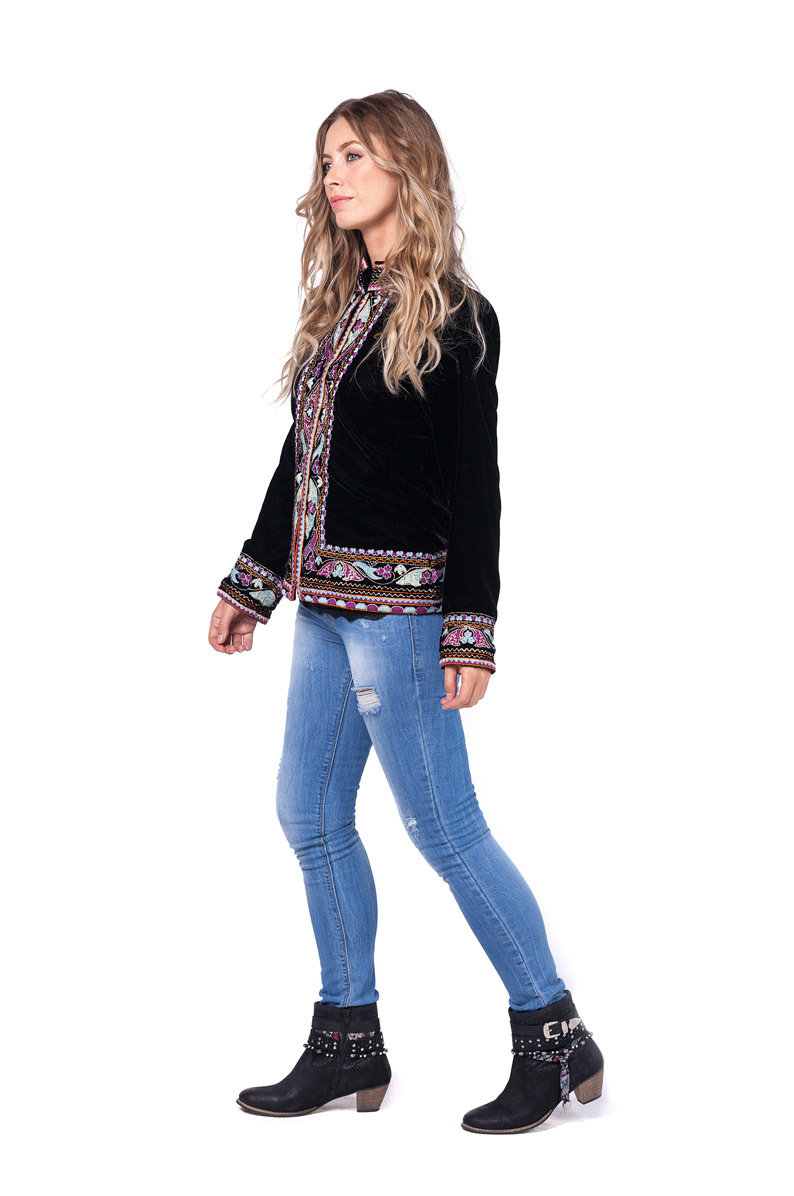 Savage Culture: Purple Pink Lotus Embroidered Short Jacket Rhania