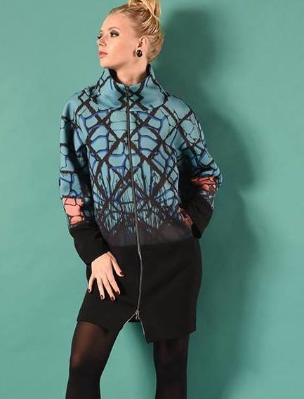 Eroke: Pink Indigo Abstract Mixed Media Long Coat SOLD OUT EROKE_CAD17