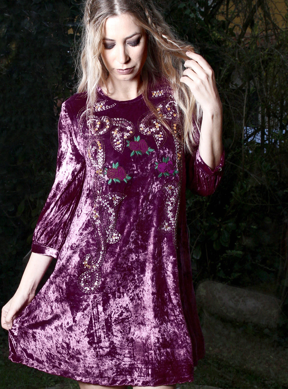 Savage Culture: Purple Orchid Velvety Finish Short Dress/Tunic Doris SAVAGE_33070_N