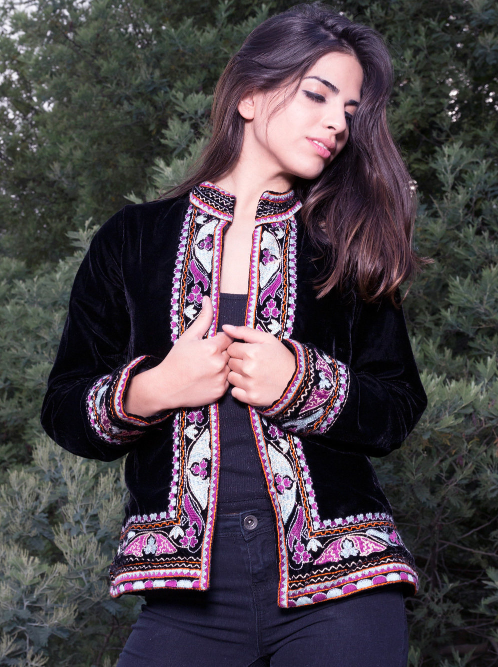 Savage Culture: Purple Pink Lotus Embroidered Short Jacket Rhania SAVAGE_33321