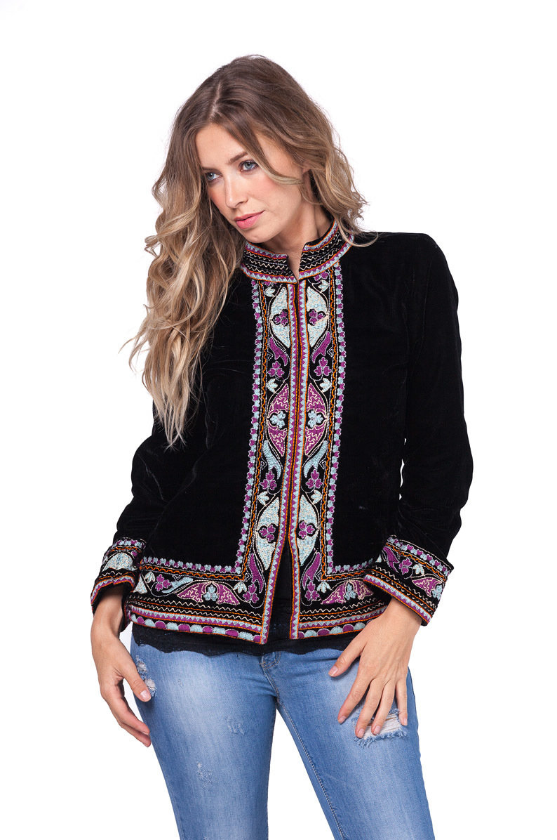 Savage Culture: Purple Pink Lotus Embroidered Short Jacket Rhania