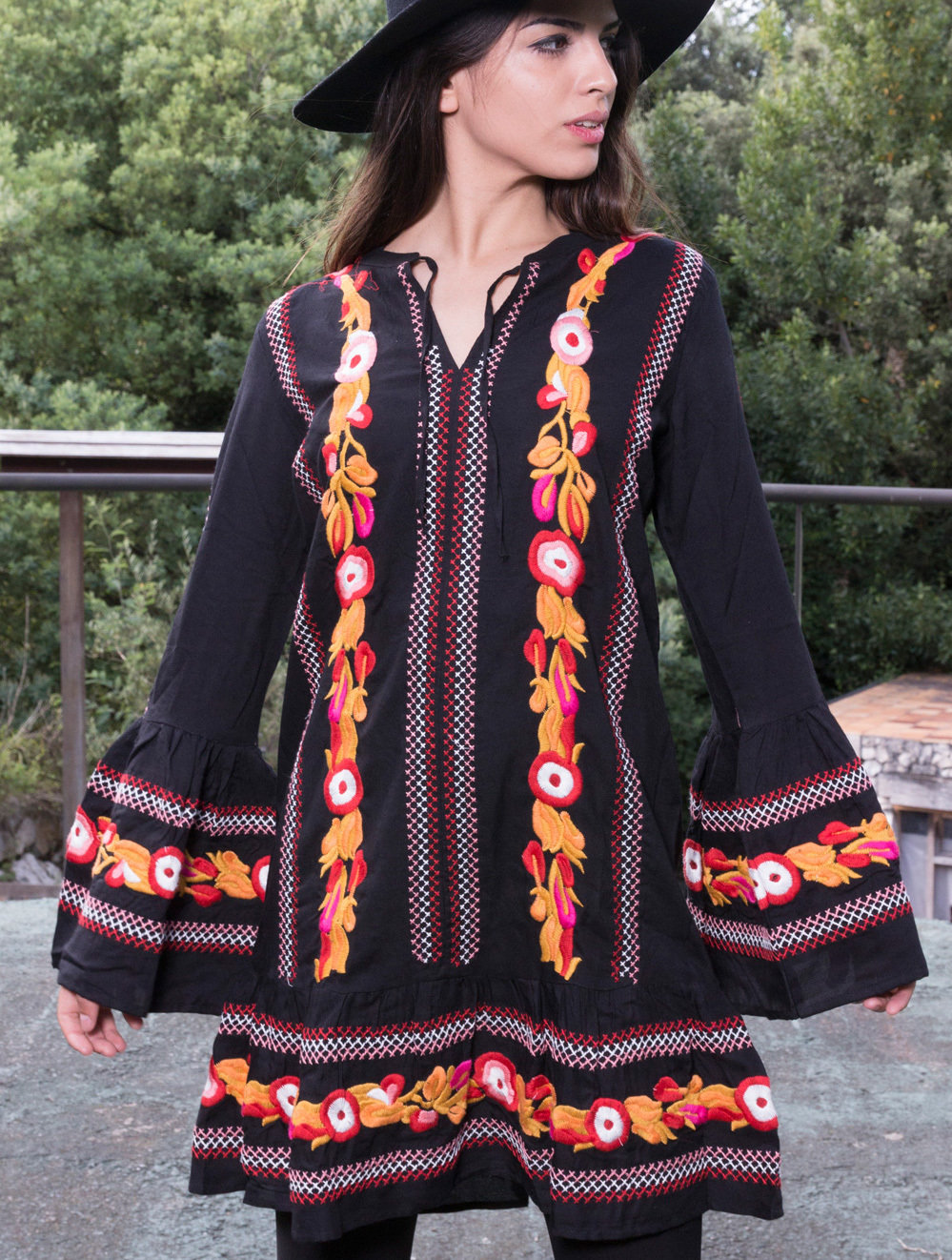 Savage Culture: Pink Pumpkin Flowers Embroidered Boho Dress Sara