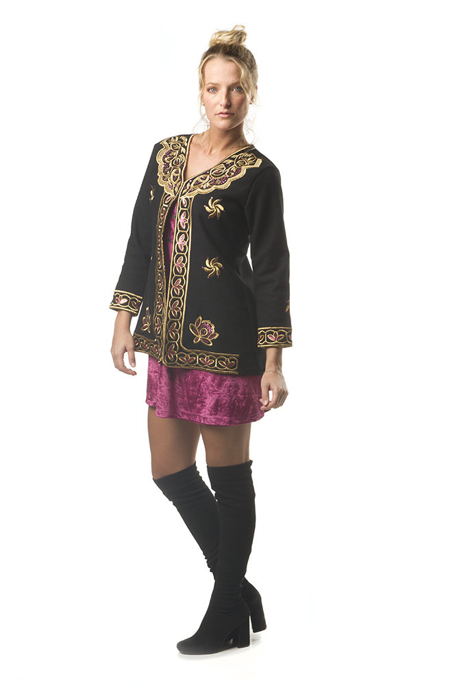 Savage Culture: Pink Lotus Embroidered Wool Jacket Sandra