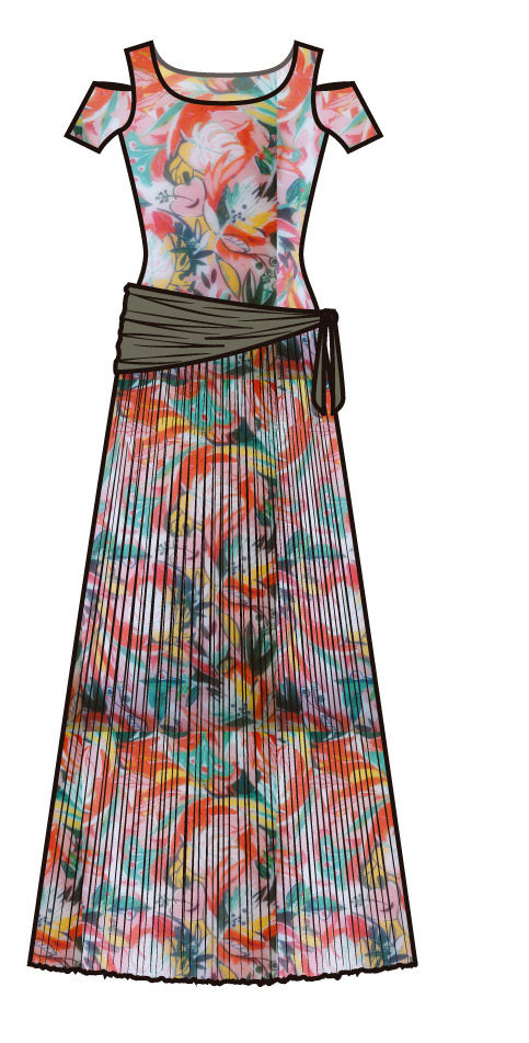 Paul Brial: Tropical Champagne Art Cold Shoulder Maxi Dress