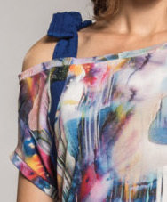 Myco Anna: Asymmetrical Watercolor Cold Bow Shoulder Tunic (2 Left!)