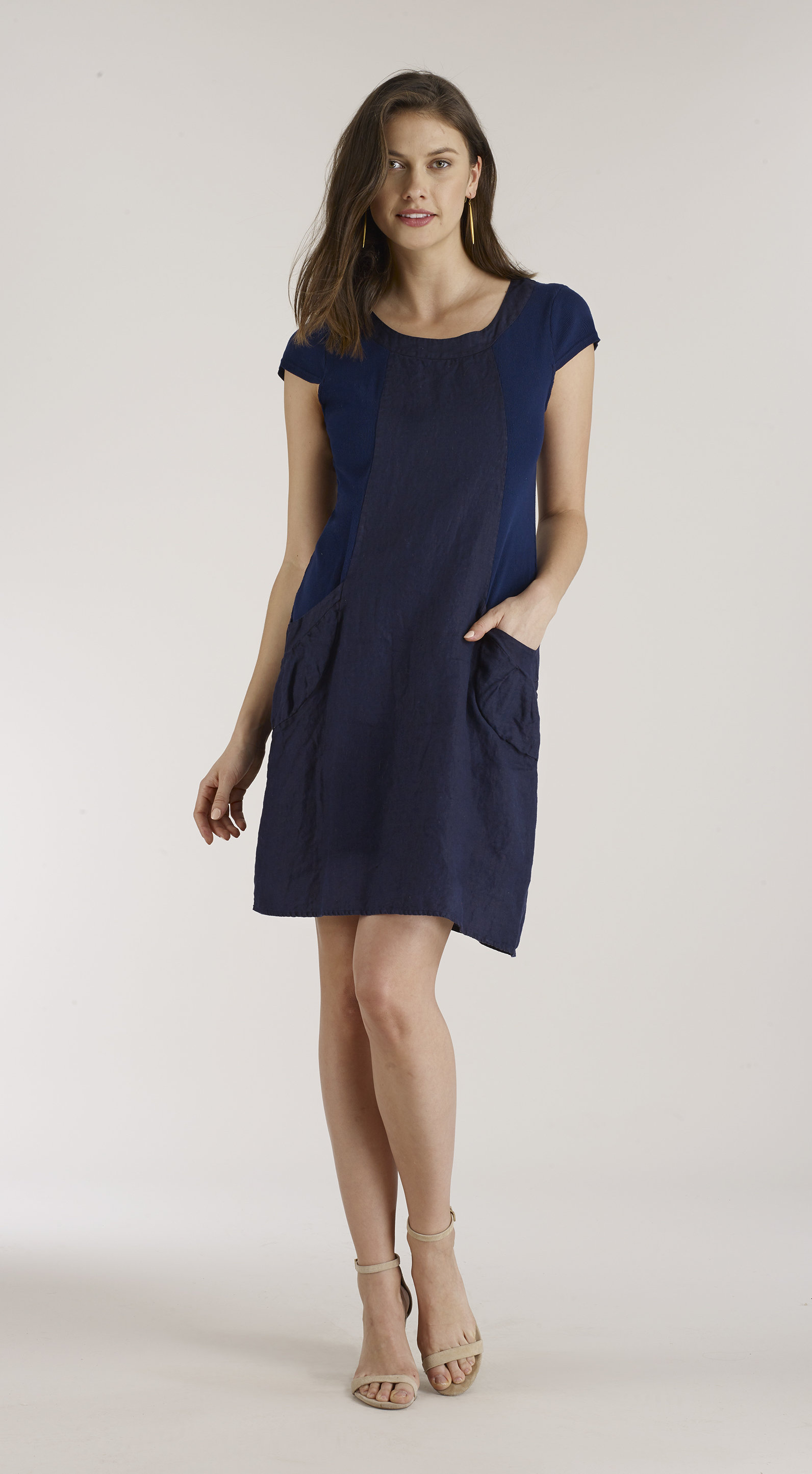 Luna Luz: Ribbed Linen & Cotton Capped Sleeve Dress (Ships Immed, 2 Left!) LL_764_N