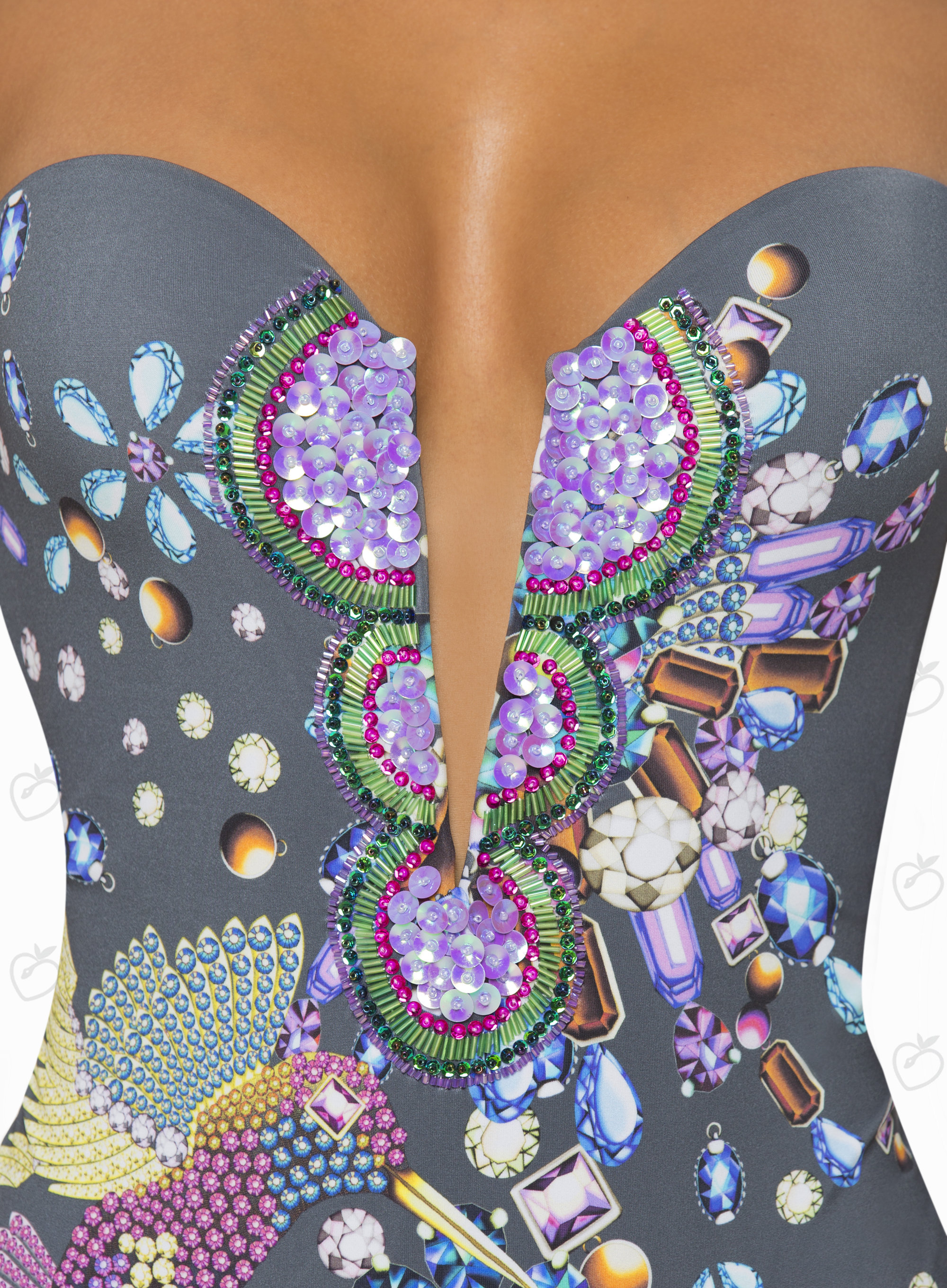 Paradizia Swimwear: Bejeweled Hummingbird Plunge One-Piece Swimsuit