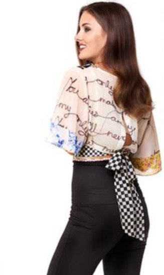 IPNG: Blooming Patchwork Inscripted Illusion Kimono Chiffon Crop Top (Some Ship Immed!)