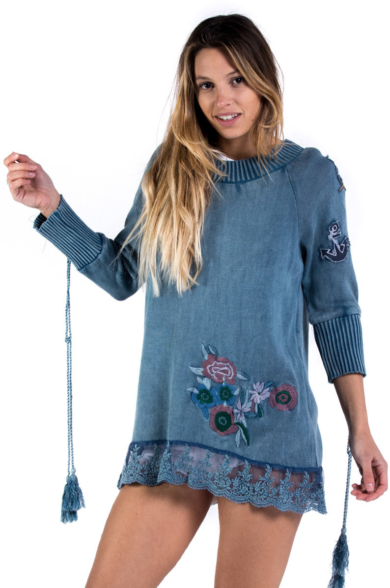 Savage Culture: Denim Roses Of Capri Cotton Tunic SAVAGE_34027