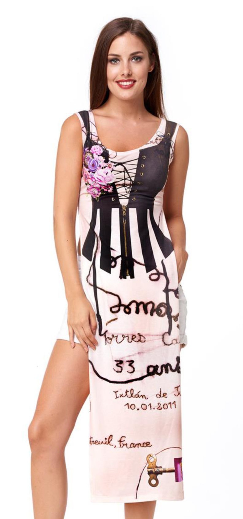 IPNG: Sexy Summer Corset Side Cutout Illusion Maxi Tunic/Dress SOLD OUT IPNG_TTSHL-061_BSCID-004_N