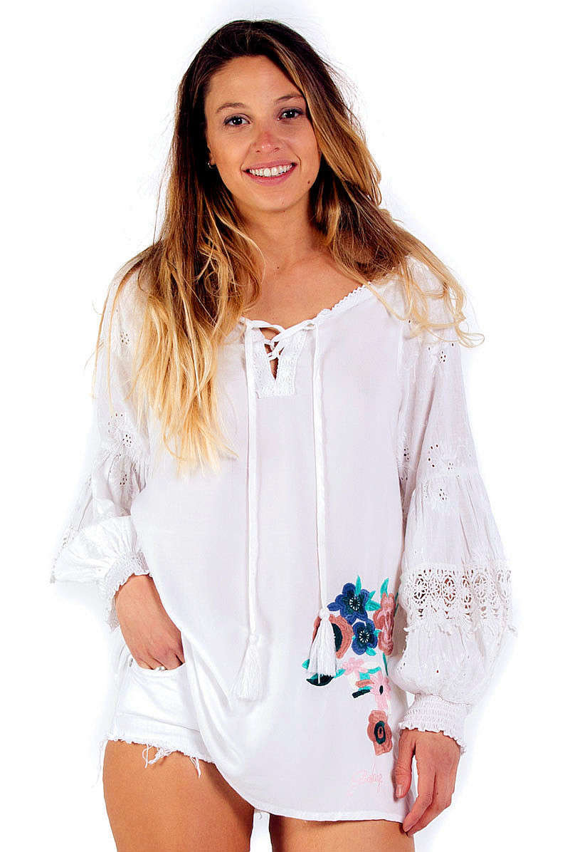 Savage Culture: Rosette Patchwork Peasant Cotton Tunic Capri