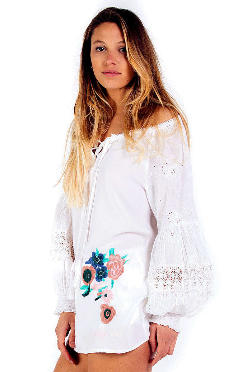 Savage Culture: Rosette Patchwork Peasant Cotton Tunic Capri