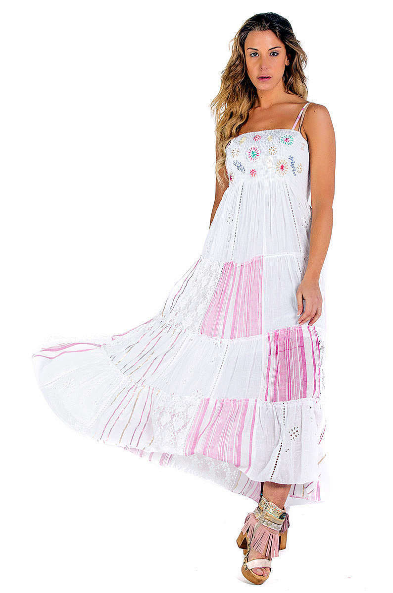Savage Culture: Fuchsia Daisies Embroidered Maxi Dress SVG_34630