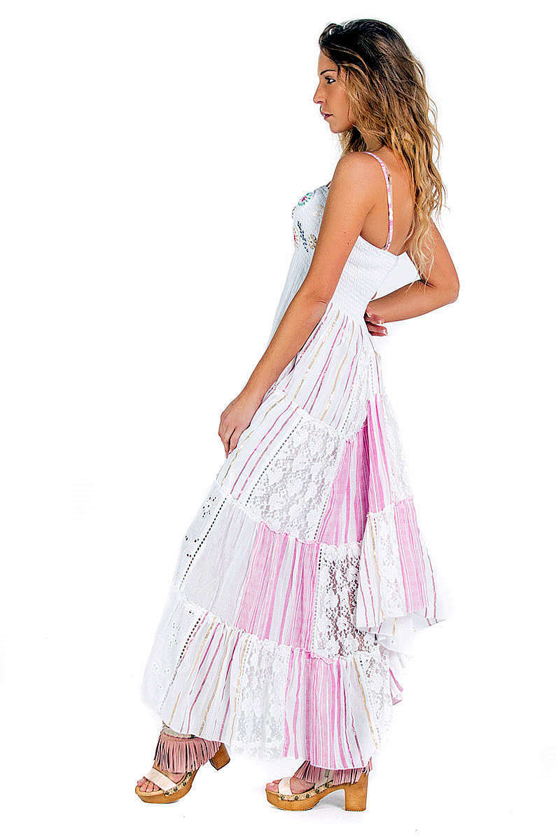 Savage Culture: Fuchsia Daisies Embroidered Maxi Dress