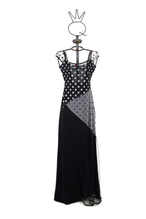 Save The Queen: Embroidered Daisies Tuxedo Tulle Long Dress STQ_6230_N