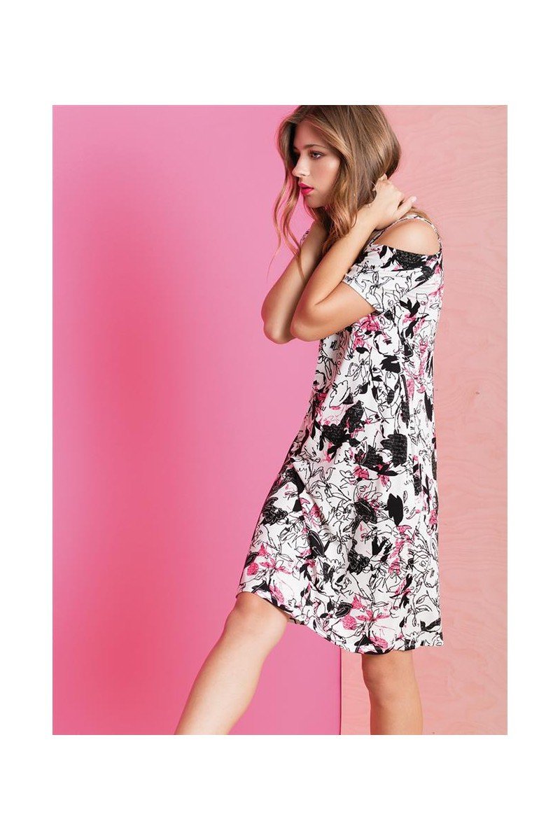 Maloka: Hot Pink Fantasy Cold Shoulder Midi Dress MK_GIULIA