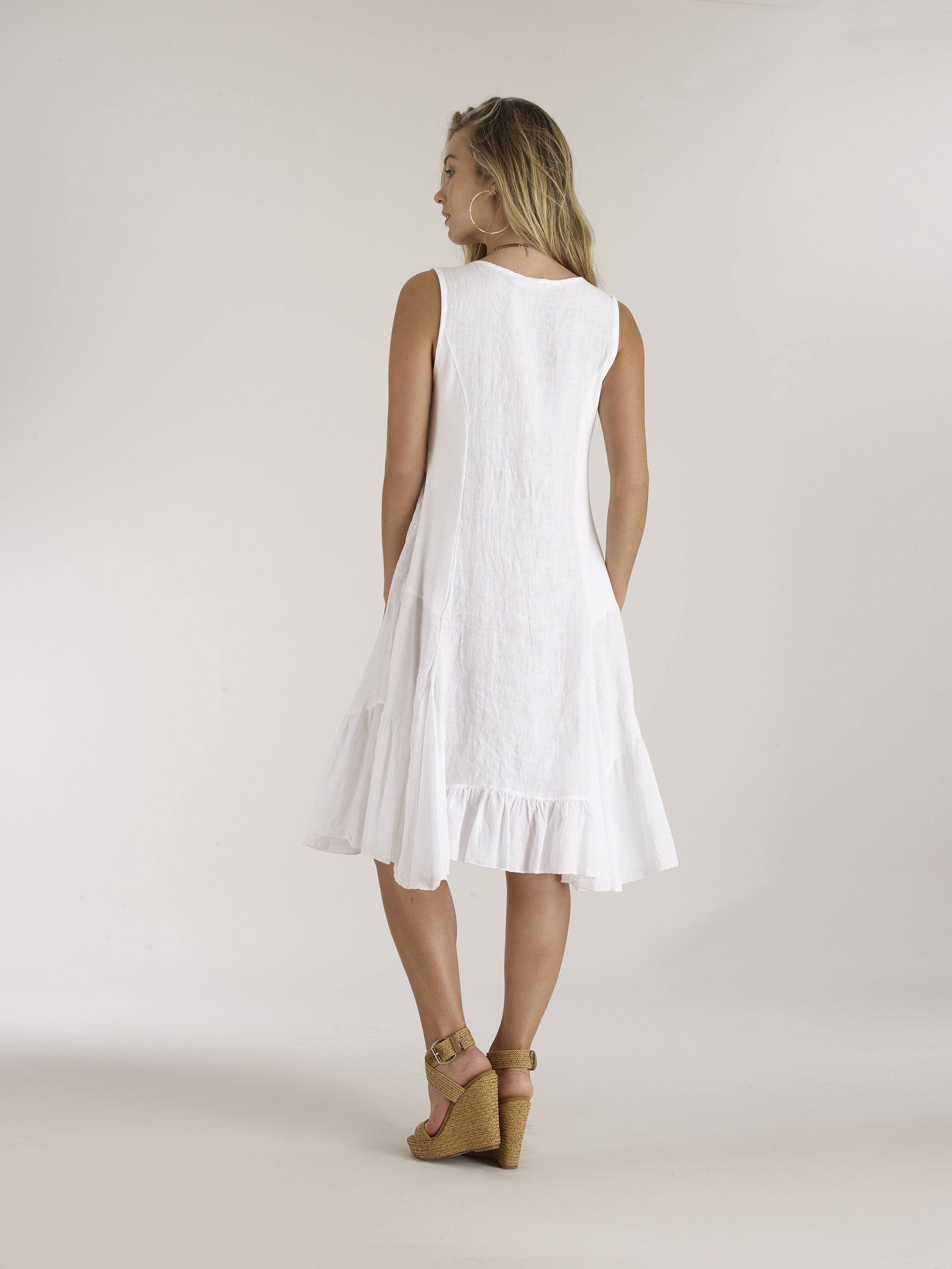 Luna Luz: Ruffled Linen Rib Knit Flared Sundress (Ships Immed 2 Left!)