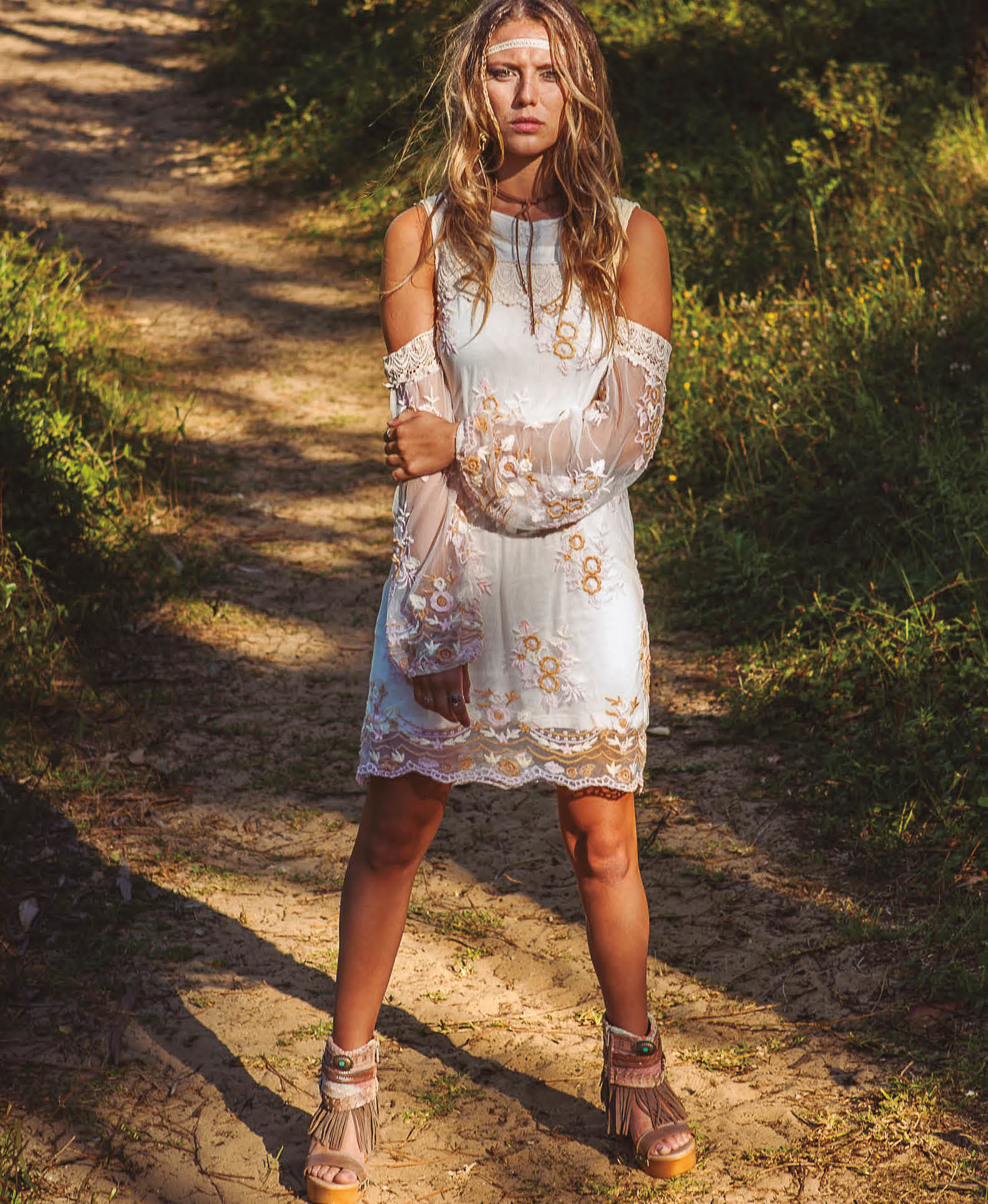 Savage Culture: Embroidered Lace Cold Shoulder Midi Dress Toscana I SAVAGE_34040