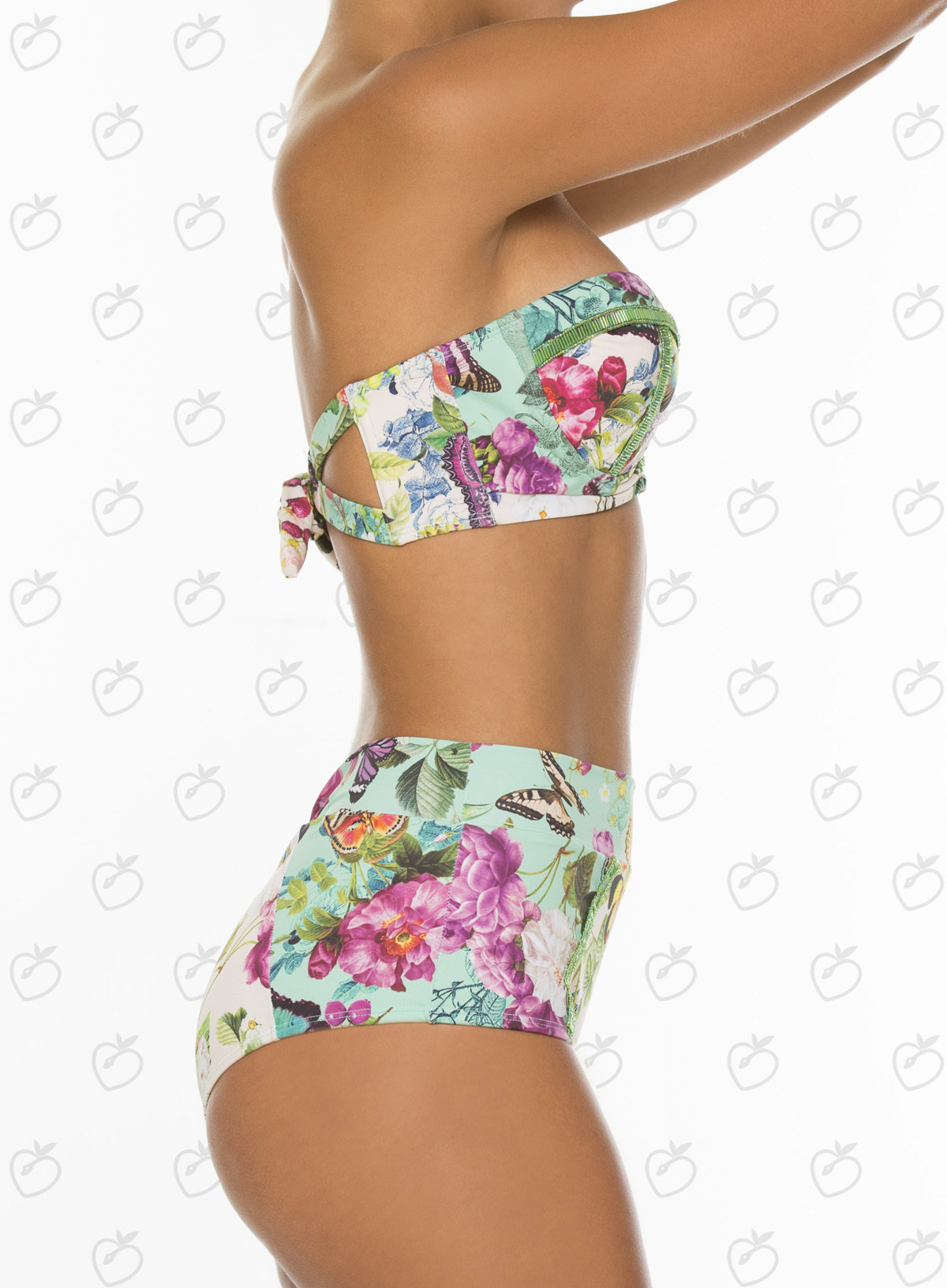 Paradizia Swimwear: Pink Butterflies Bustier (Shown with Matching High Waisted Bikini Bottoms!)